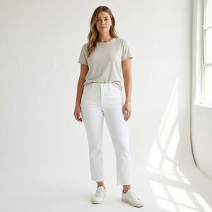 Joe’s Jeans White Flawless Honey Hi Rise Curvy Cropped Boot Raw Hem Jeans - 27